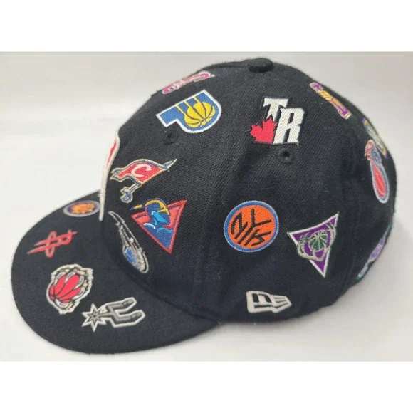Vintage NBA All Over Print Team Logos New Era 59Fifty Fitted 7 3/4 Hat Cap Wool